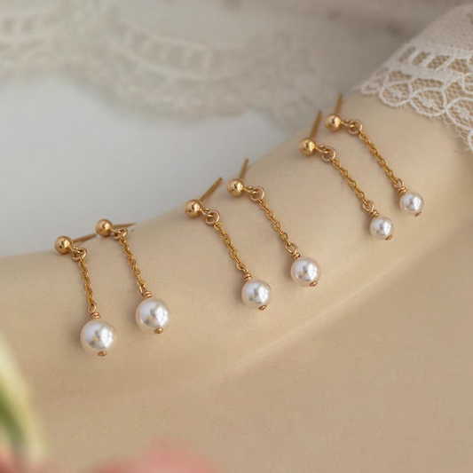 Freshwater pearl drop earrings showing 4mm 5mm and 6mm pearl sizes