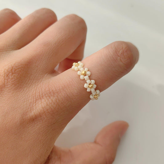 white beads flower ring