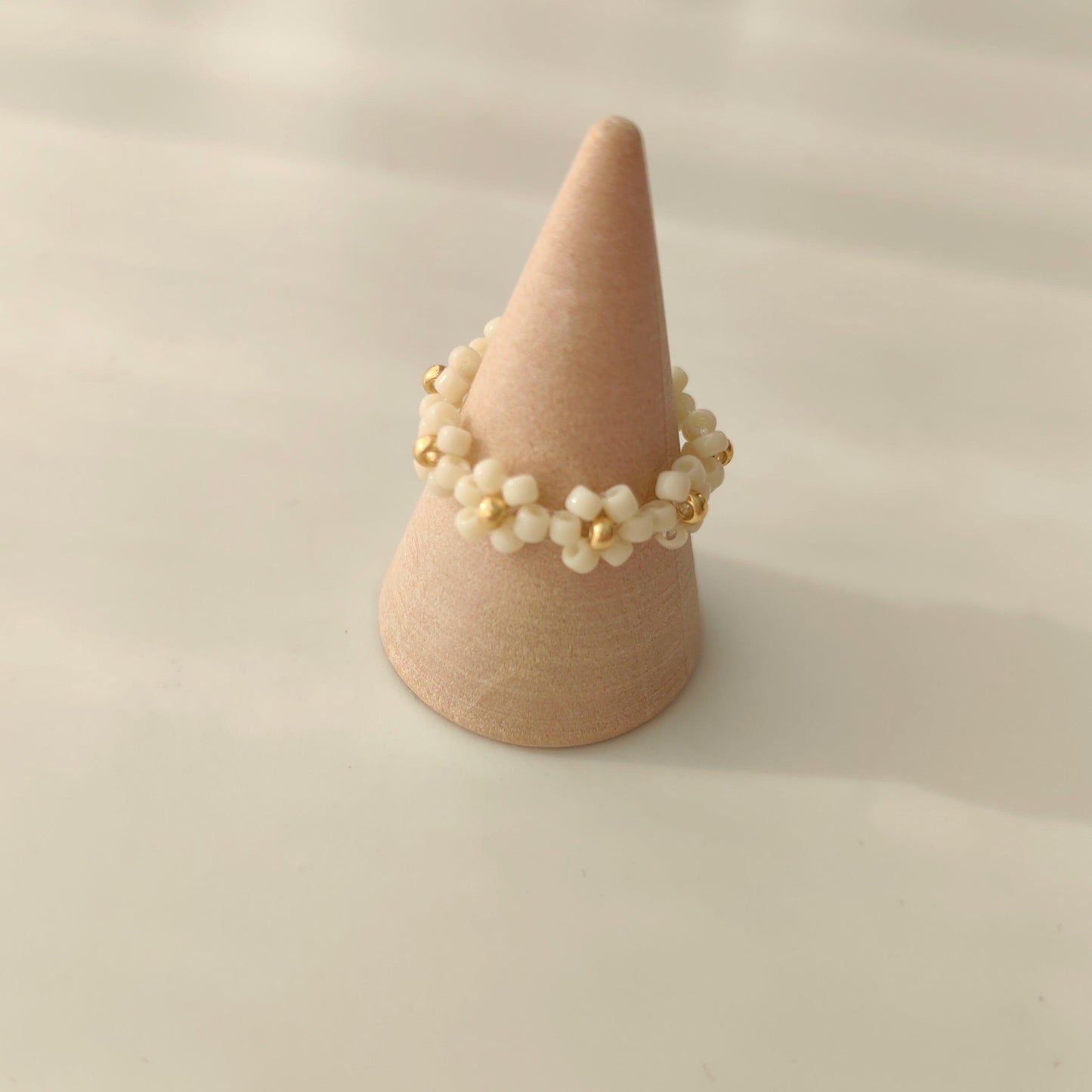 white beads flower ring