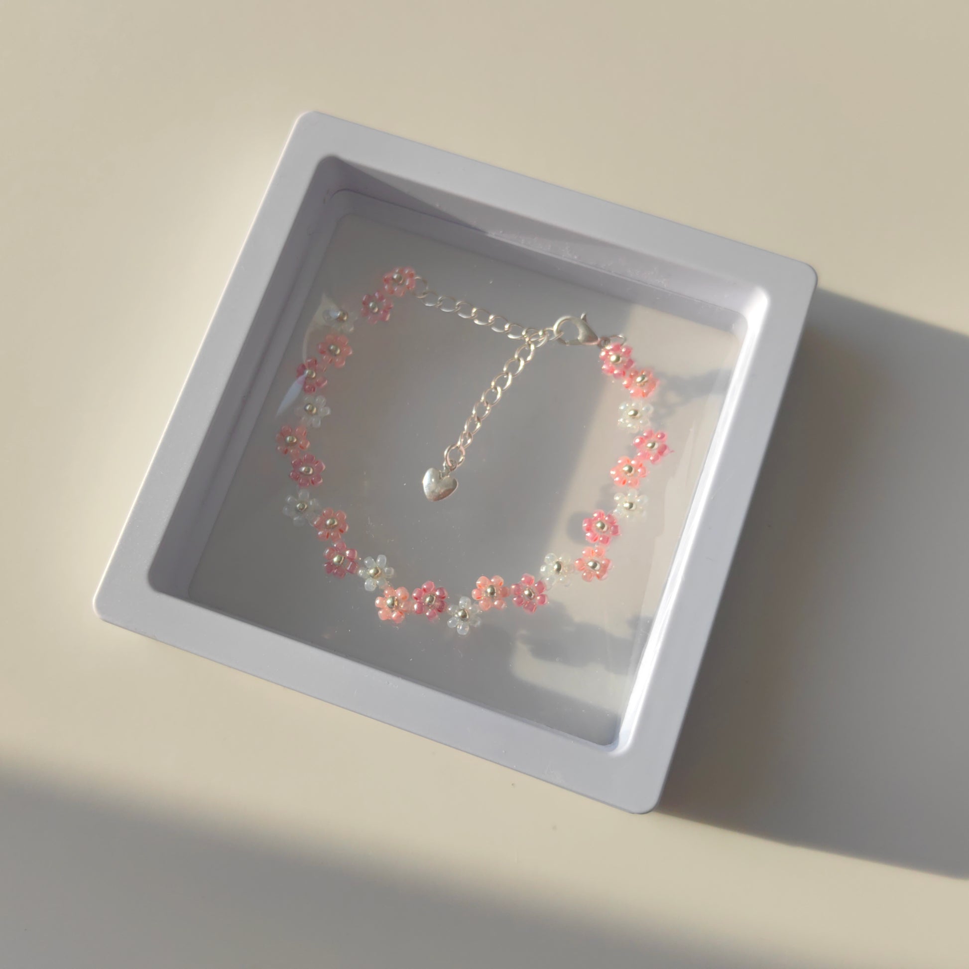 Zigzag Fairy Bracelet with jewelry box, handmade pink seed bead bracelet gift